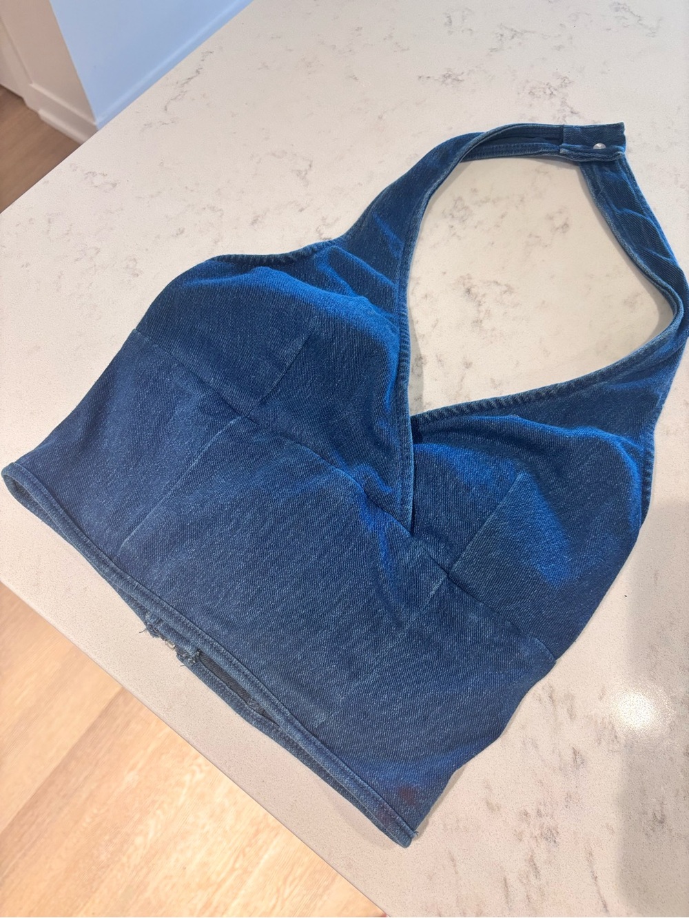 Denim Halter Crop Top - Small